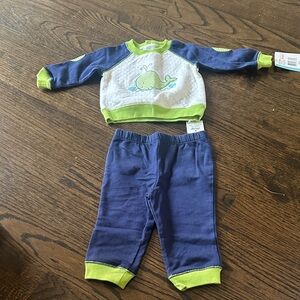 Little Me Navy and Lime Baby Set whale